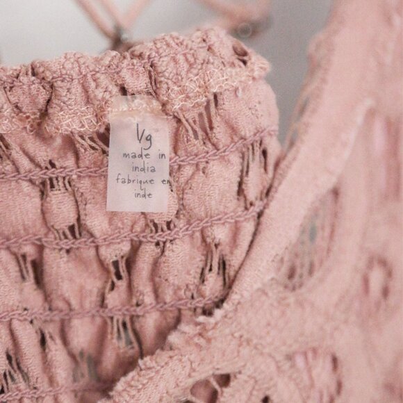 Free People Adella Pink Lace flowy crinkle linen Cottagecore Y2K Maxi Dress - Picture 12 of 16